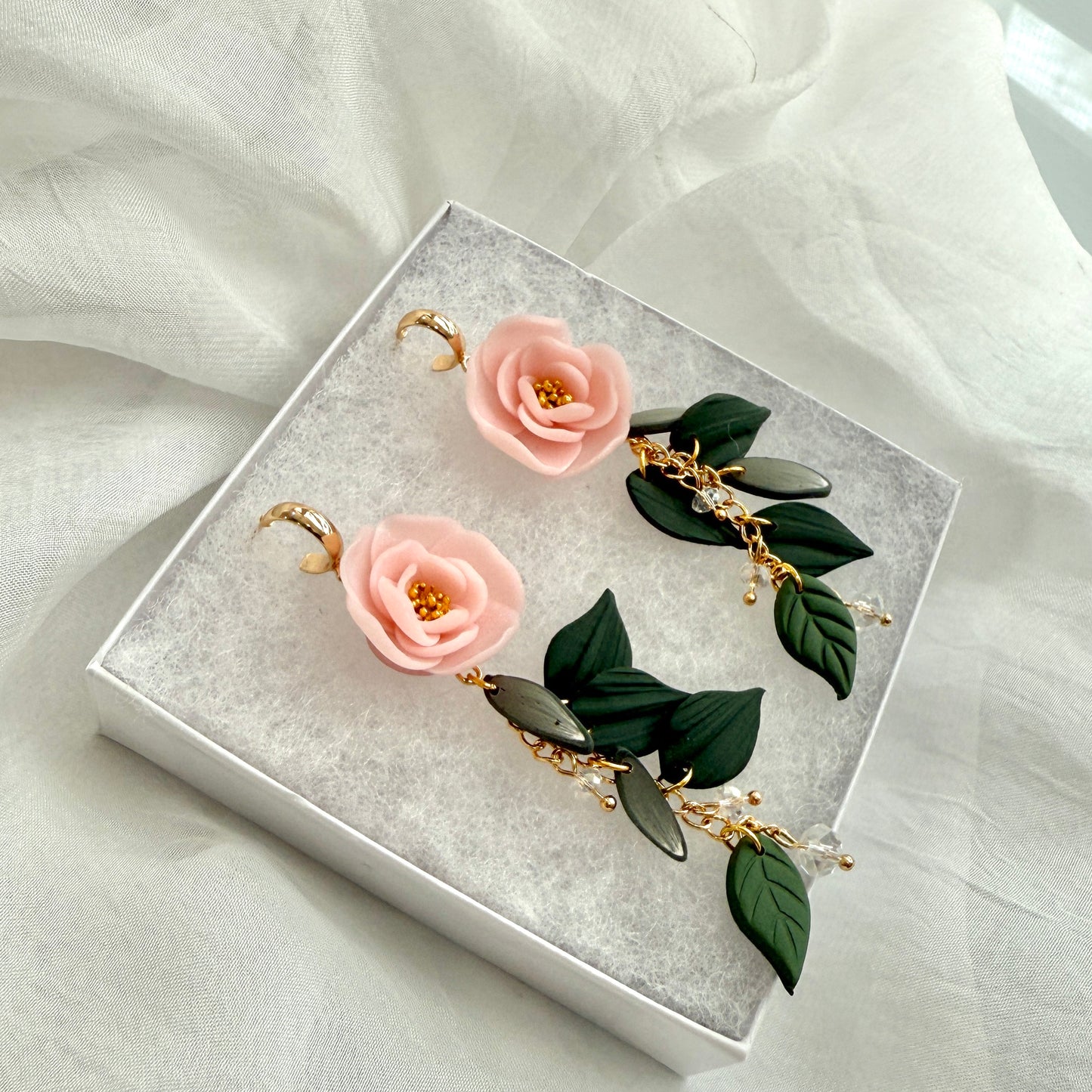 Pinky rose dangles