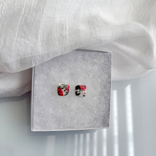 Orange flower print tiny studs