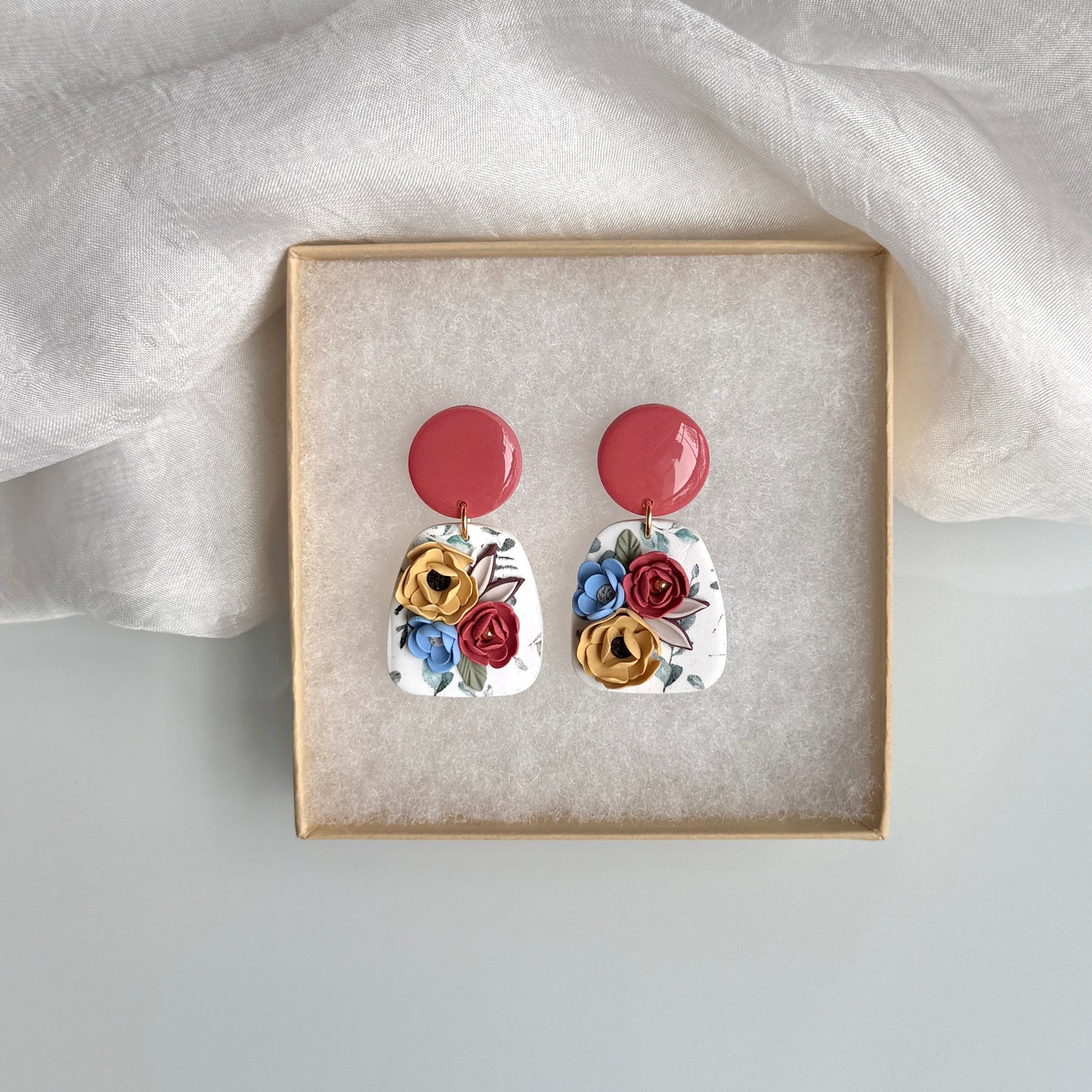 Marigold, blue and burnt Orange 3D flowers