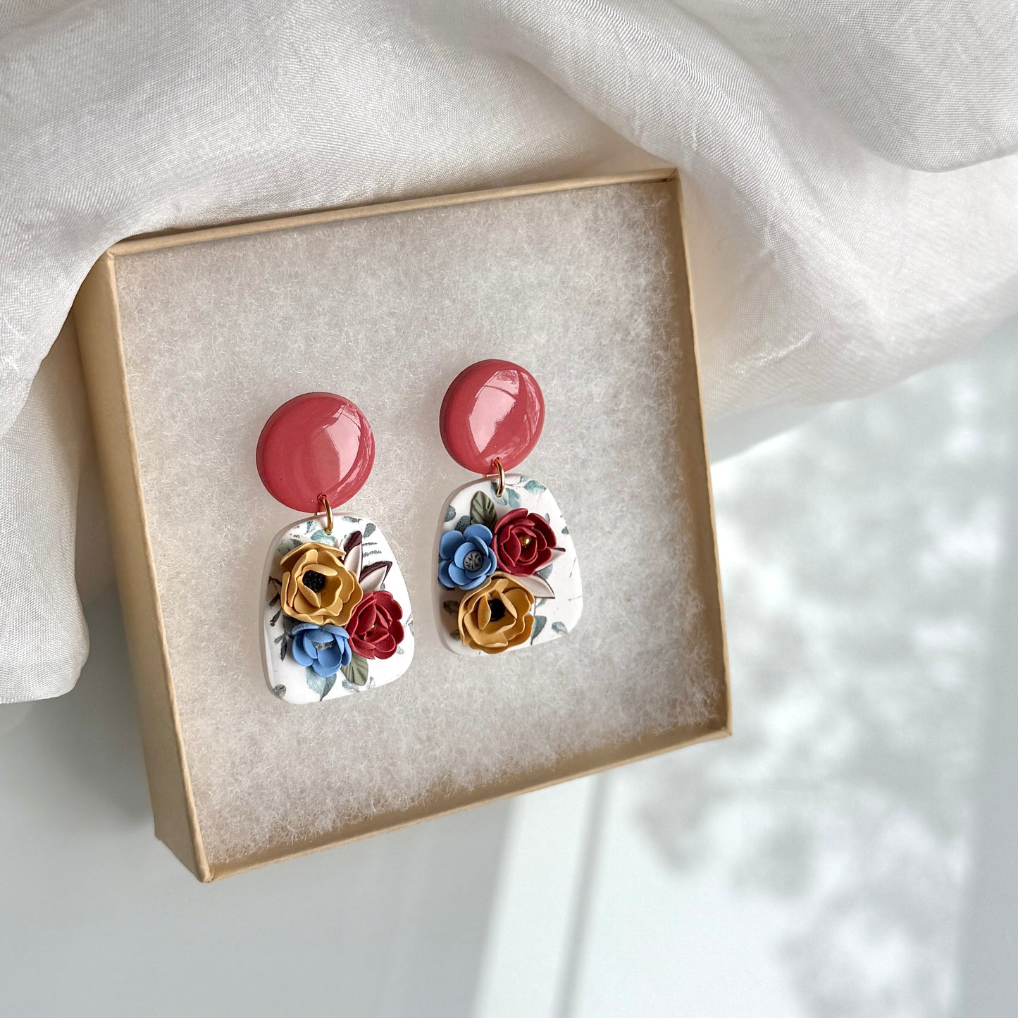 Marigold, blue and burnt Orange 3D flowers