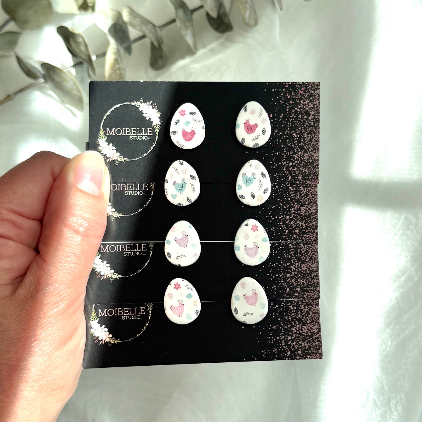 Chicken print egg studs