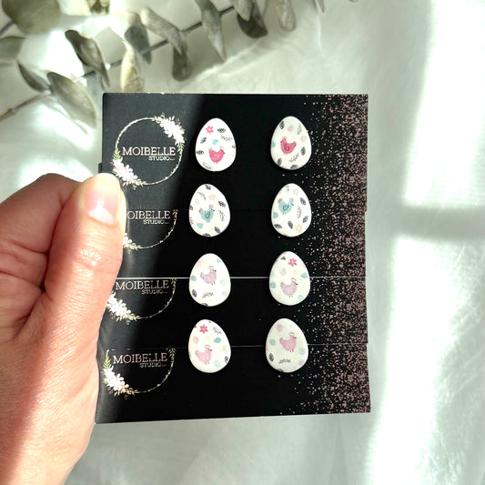 Chicken print egg studs